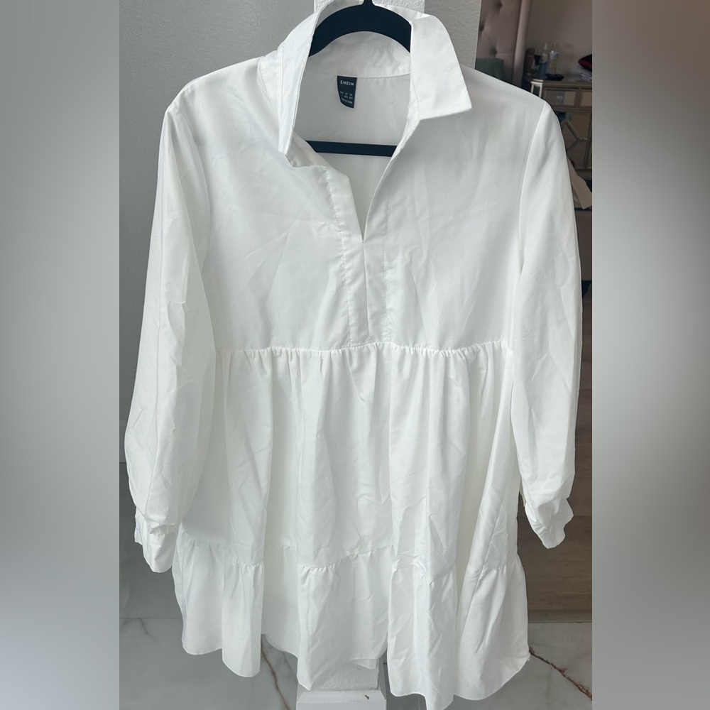 White Tiered V-Neck dress